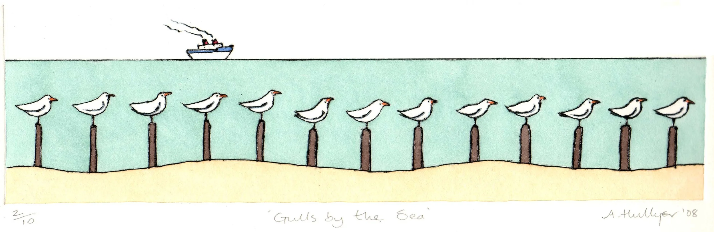 Gulls by the Sea drypoint 25.5 x 8cm SOLD OUT
