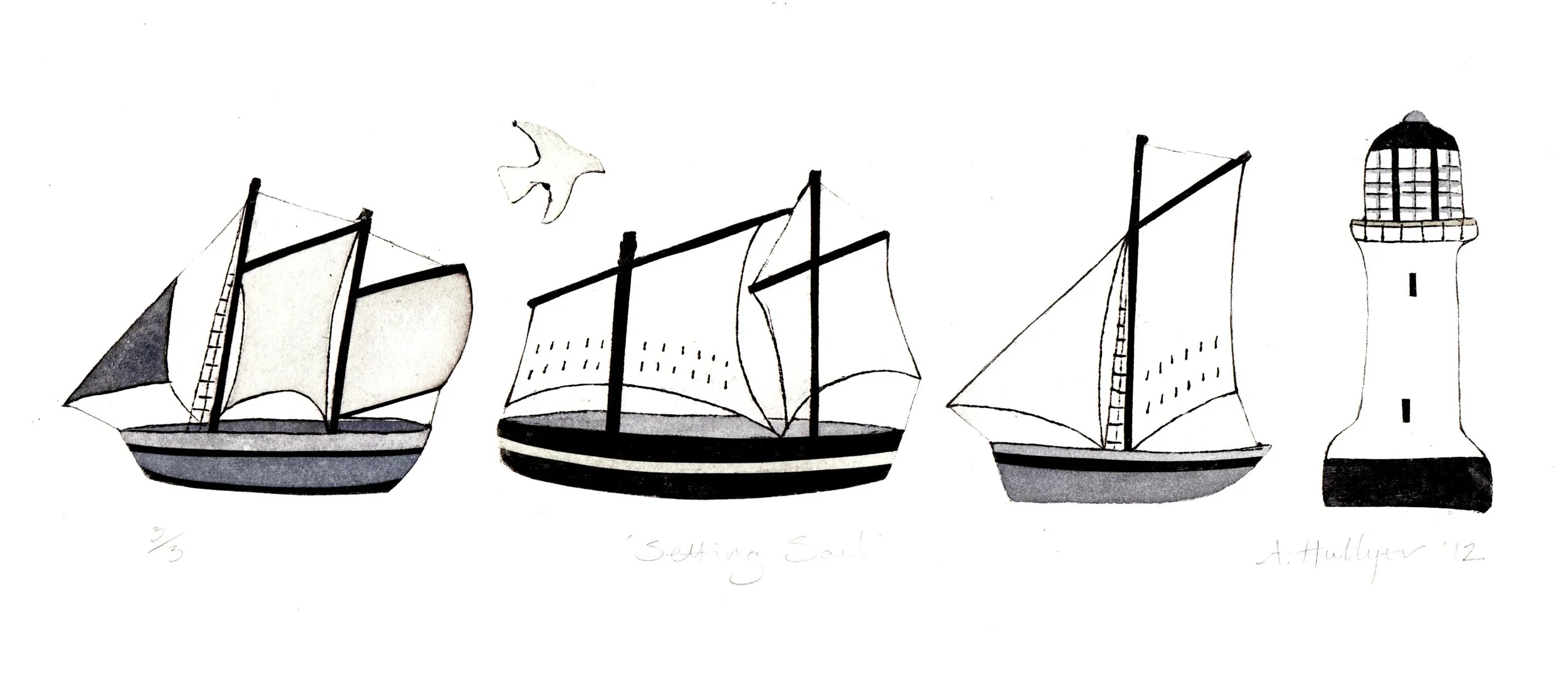 Setting Sail paper collograph print 32 x 13cm £75 unframed