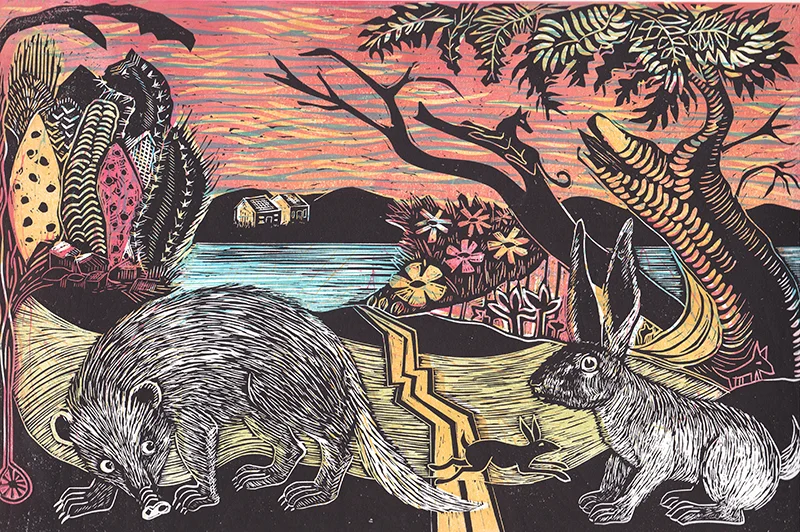Jack Rabbit and Cactus Linocut £90 (unframed)