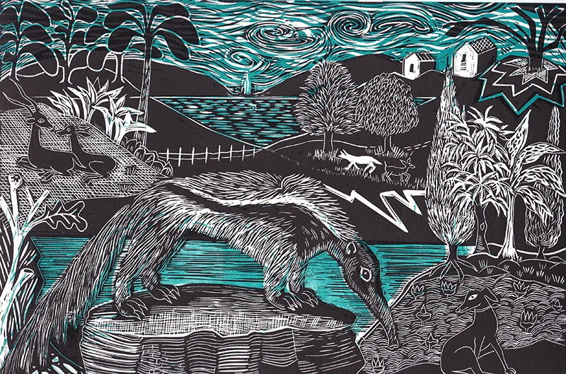 Anteater and Whippet Linocut £90 (unframed)
