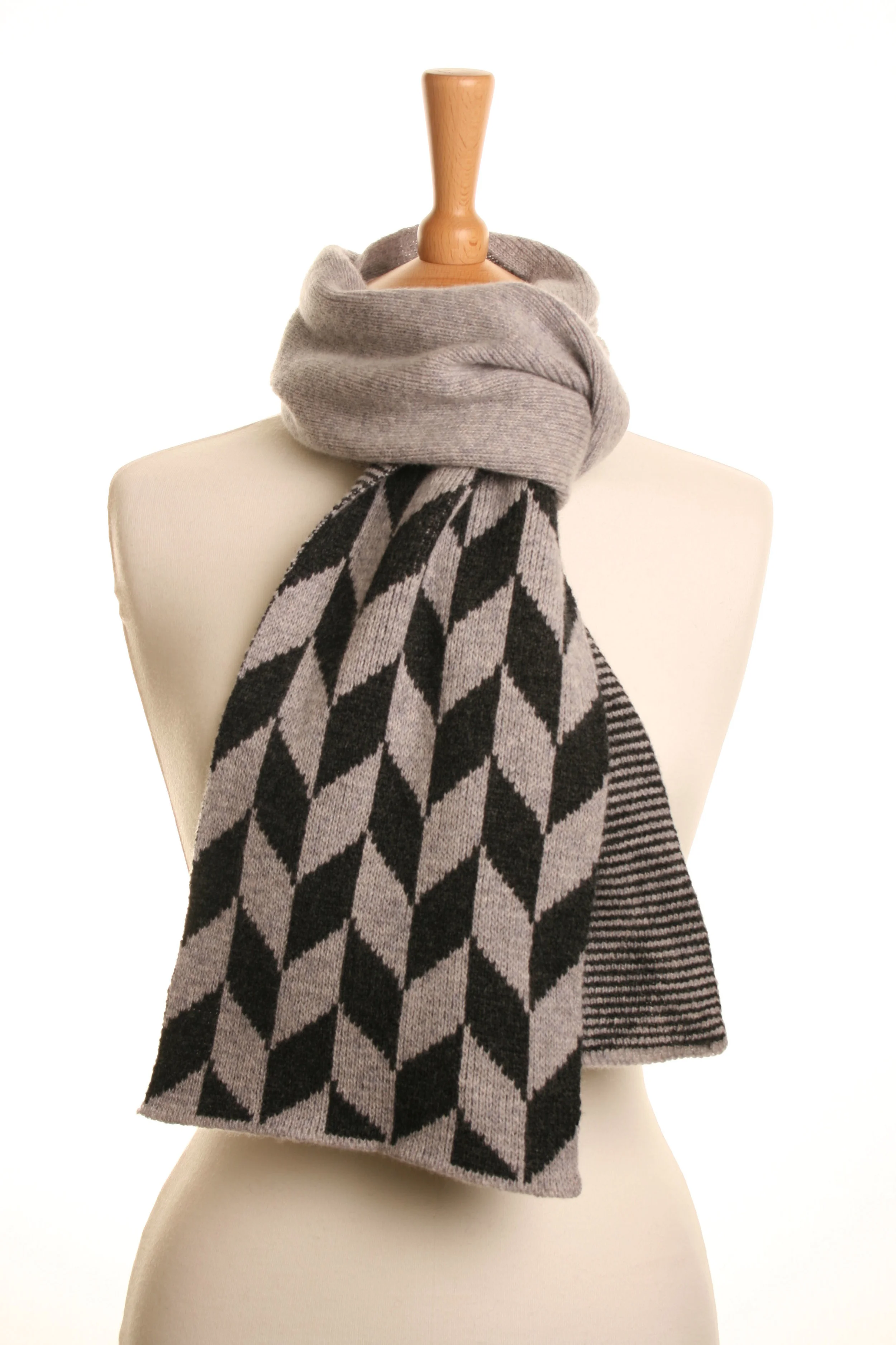Grey Rhombus Scarf Knitted Lambswool £75
