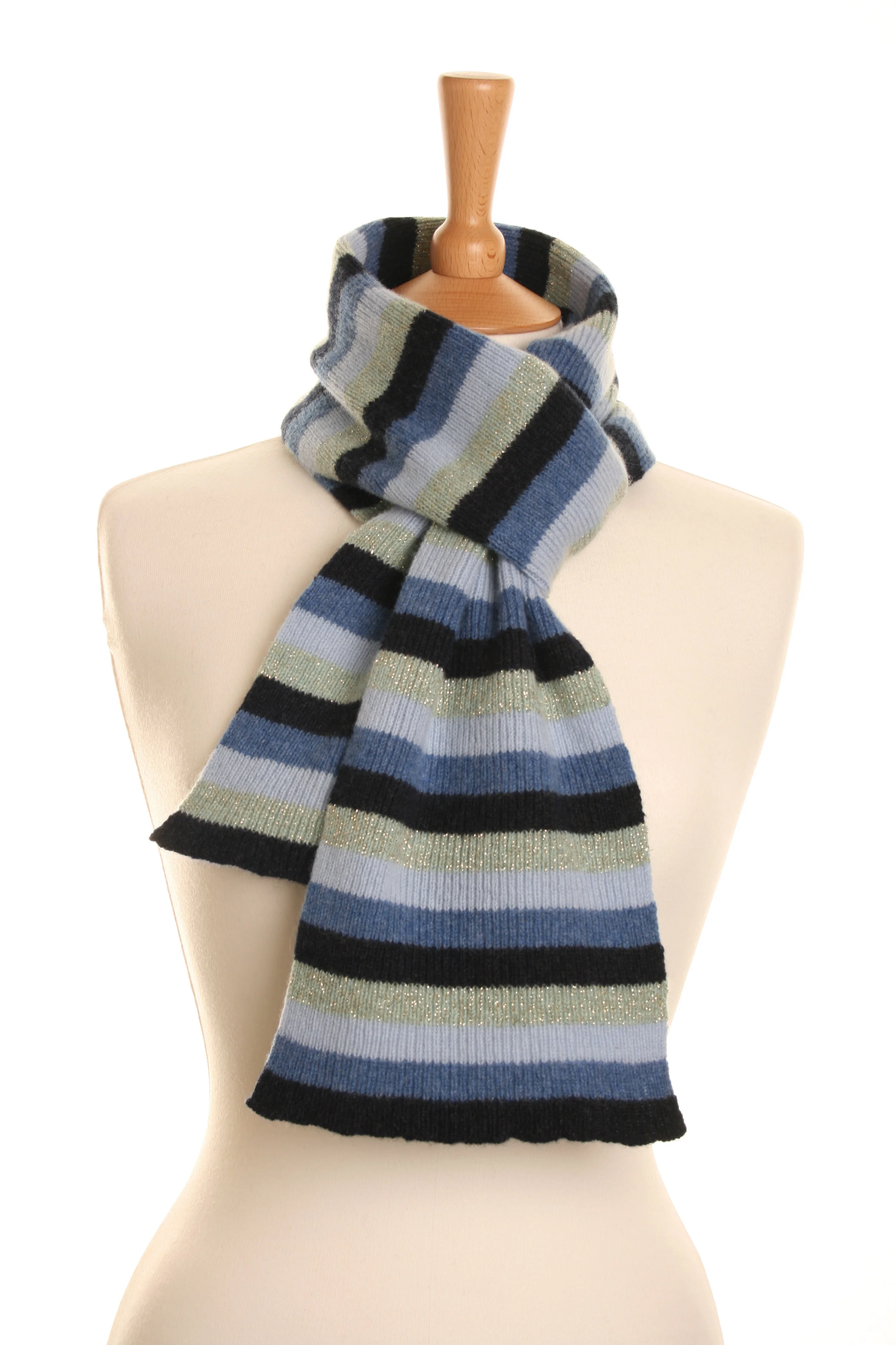 Stripy Luxe Blue Scarf Knitted Lambswool £50