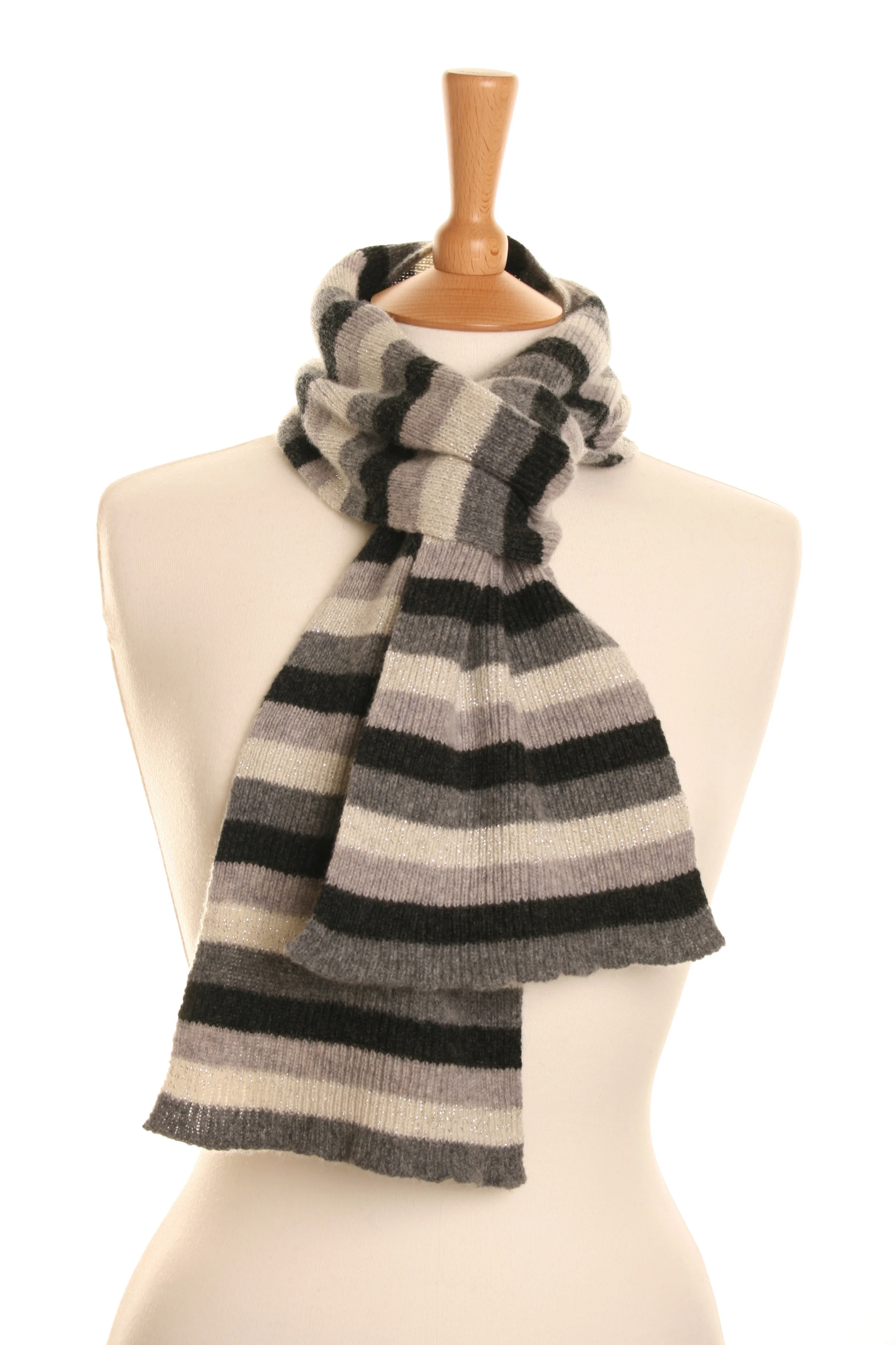 Stripy Luxe Grey Scarf Knitted Lambswool £50