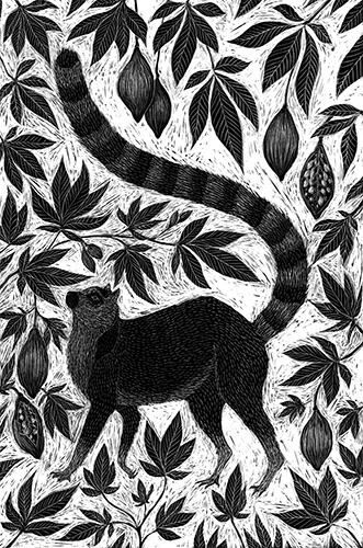 Lemur and Baobab Tree scraperboard SOLD
