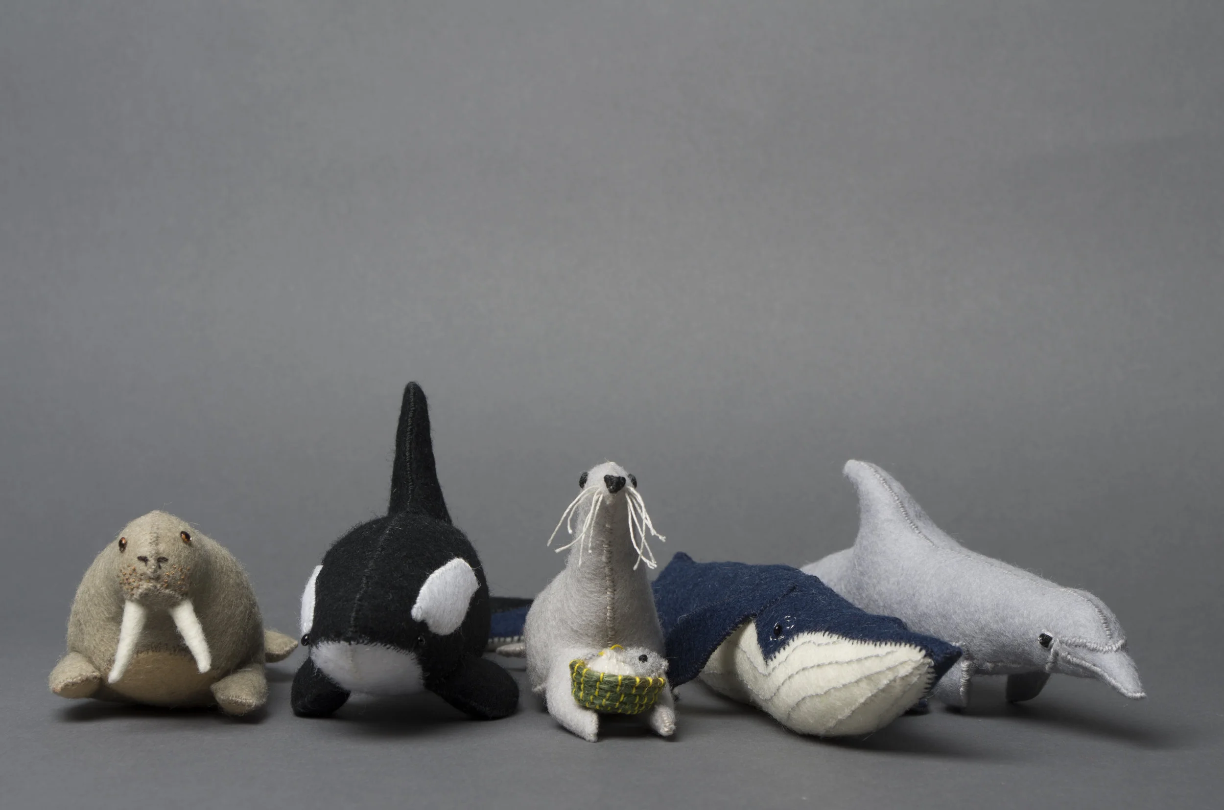 Lillian Bixler Walrus, Orca, Seal, Blue Whale, Dolphin woolen felt £55 each