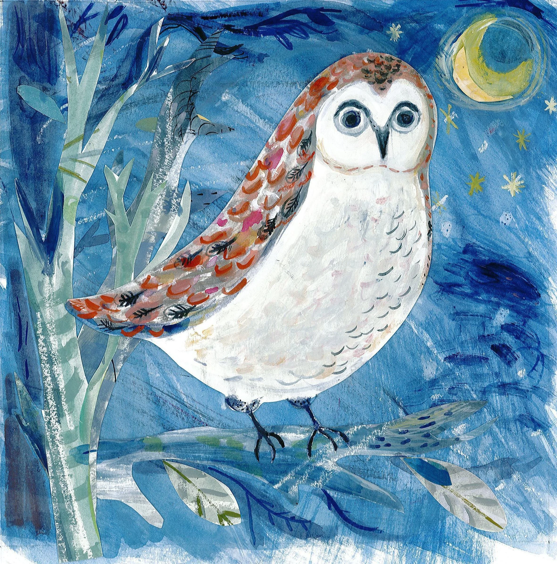 Night Owl mixed media 30 x 30cm £180 framed