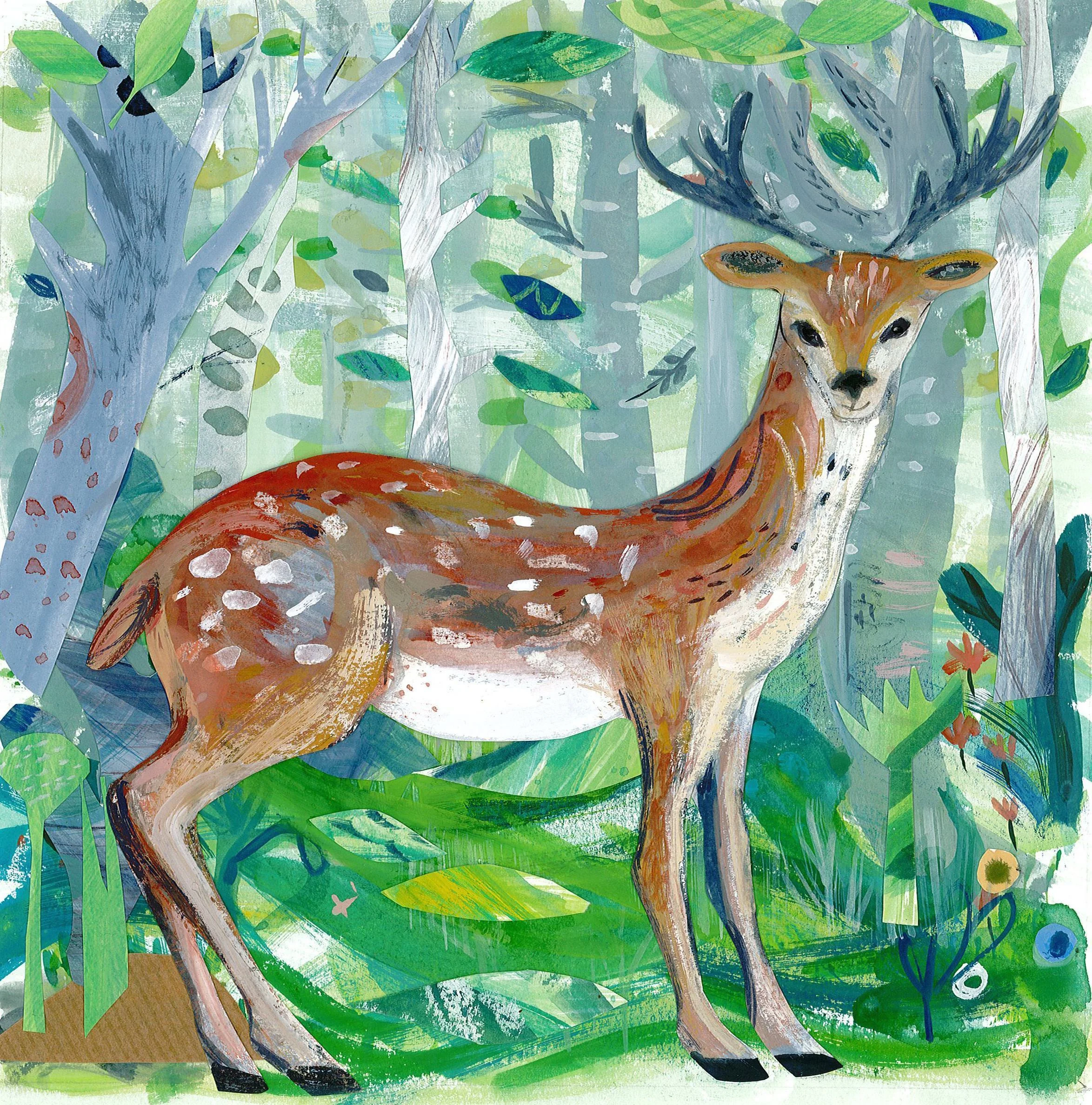 Spring Deer mixed media 30 x 30cm £180 framed