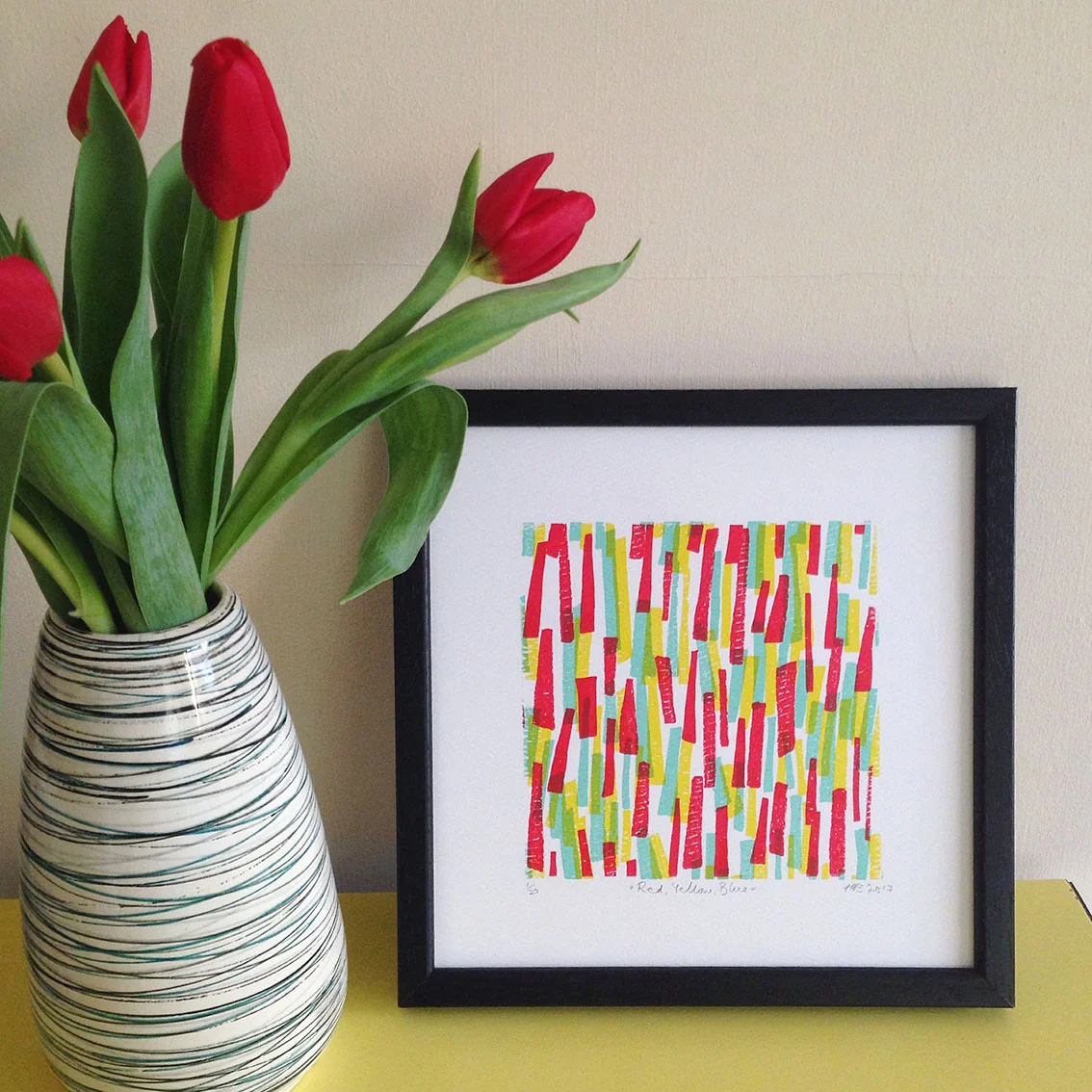 Red, Yellow, Blue screenprint 13 x 13cm £25 (unframed) £5 to be donated to equalitynow.org .