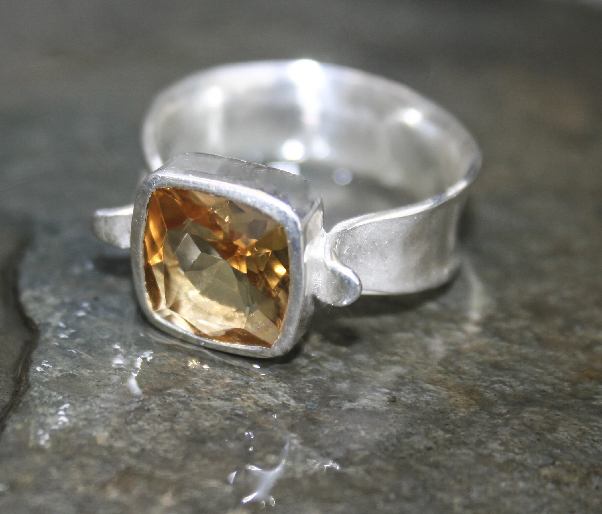 Antique Cushion Set Citrine and Sterling Silver Ring 195
