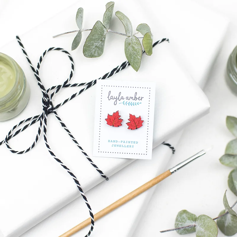 Maple Leaf Earrings wood 1 x 1 cm £10