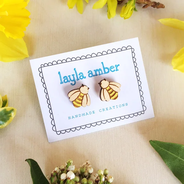 Bumblebee Earrings wood 1 x 1 cm £10