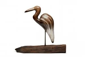 Heron ceramic and wooden stand