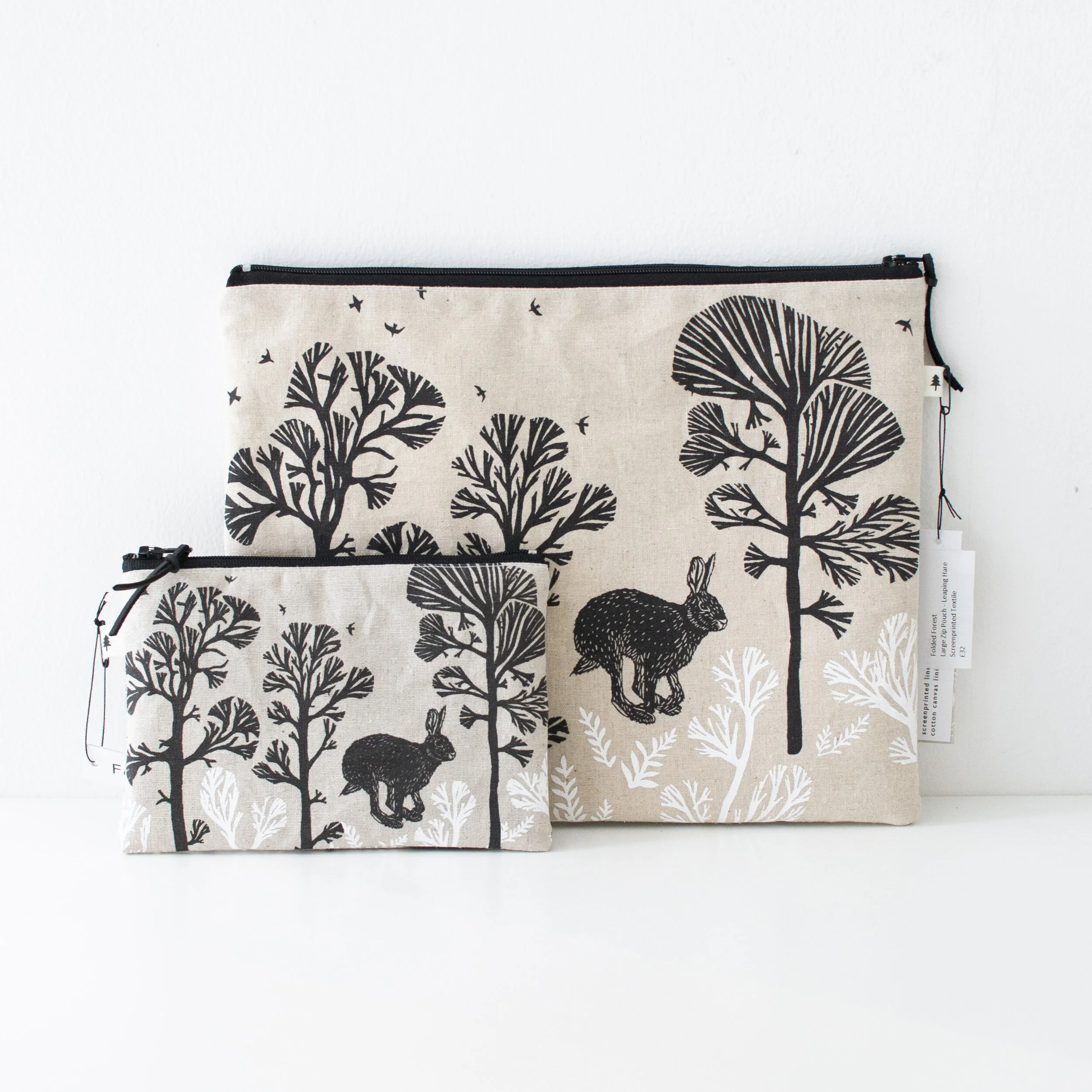 Medium Zip Pouch - Leaping Hare by Folded Forest