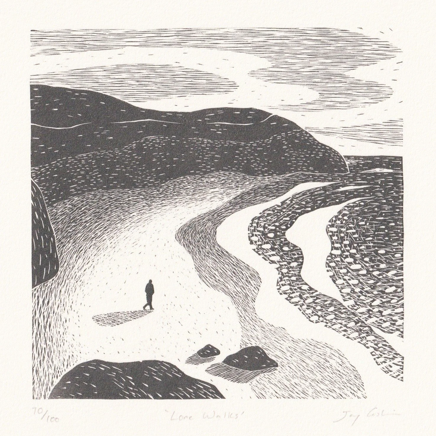 Jay Caskie is a wood engraver from St Ives, Cornwall. Drawn to the repetitive nature of printmaking, he finds the process of carving and printing to be extremely meditative. Jay's work explores themes of belonging and home. We love hearing the memori