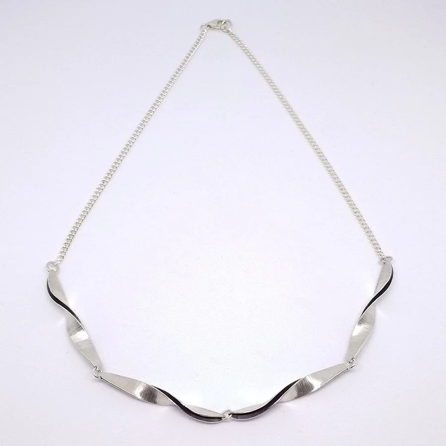 Willow Leaf Half Twist Half Necklace with Silver Chain by Yelland and Barker