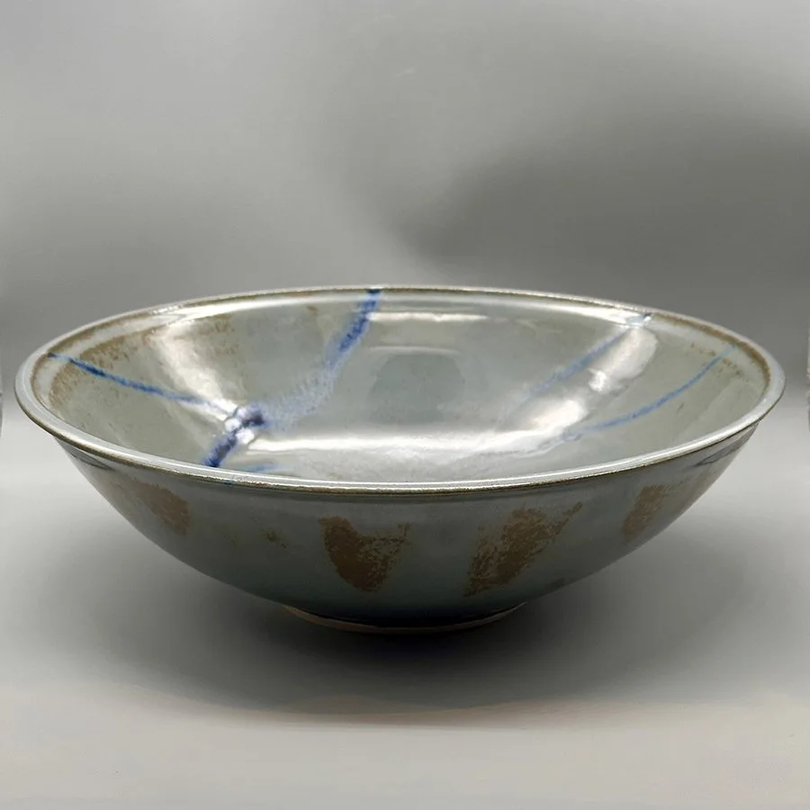 Grey Large Bowl with Blue Flash 1 by Helen Adamson