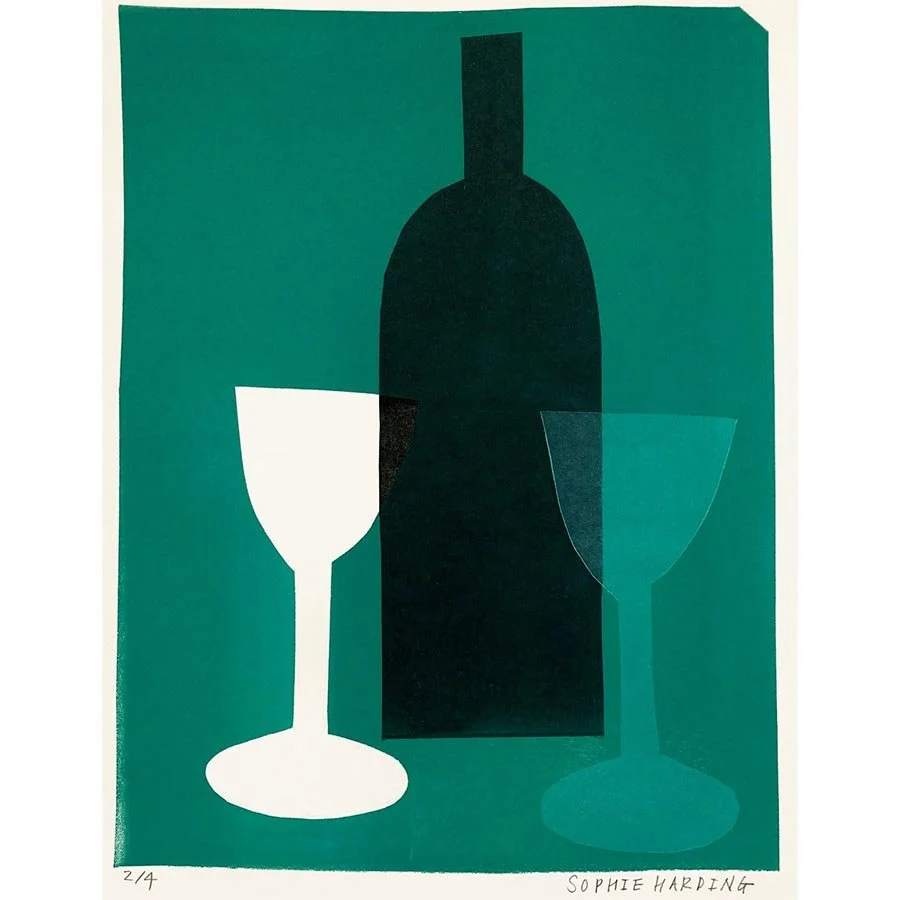 Wine Bottle and Glasses ed2 by Sophie Harding