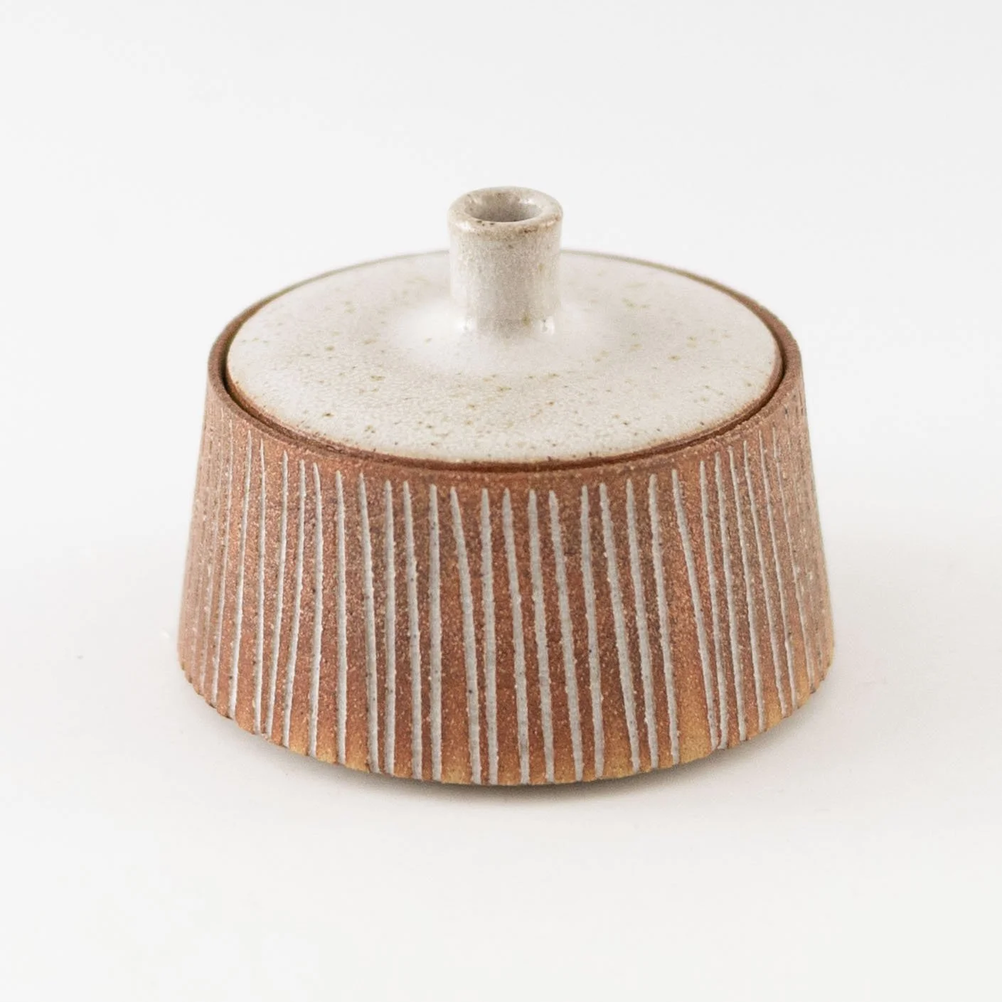 Tapered Lidded Vessel with White Lid by  K Ceramics