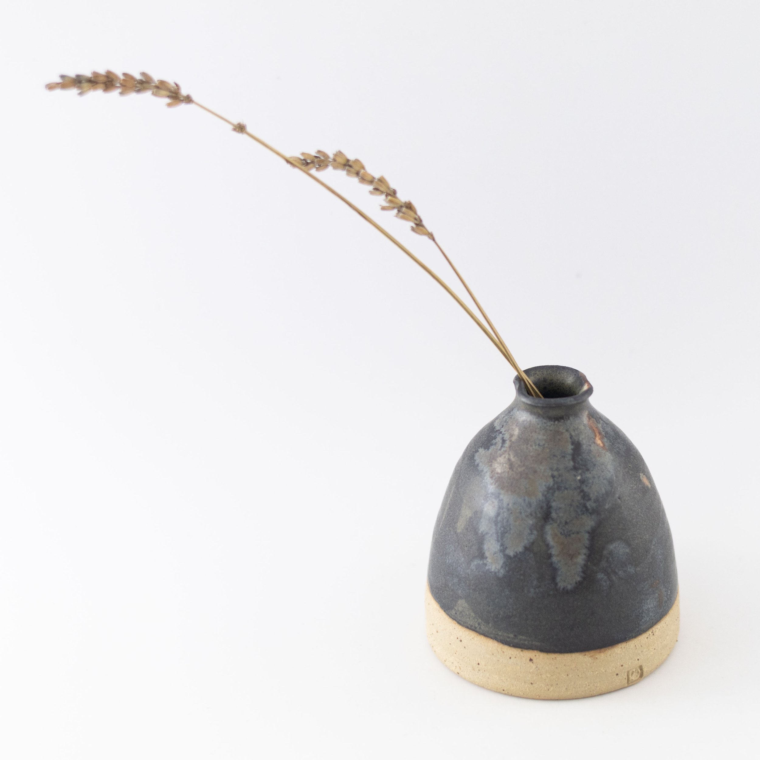 Black Bud Vase with Oxide Glaze by Rachel Gray