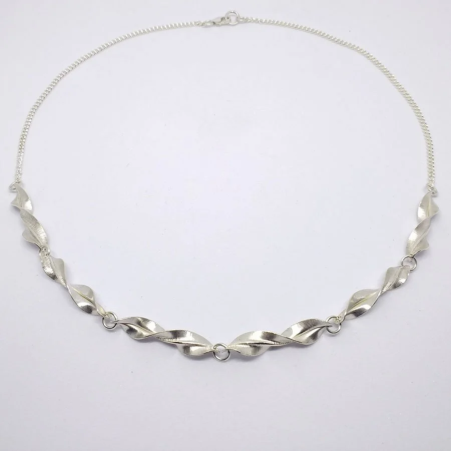 Spring Leaf Small Twist Half Necklace, Plain Silver by Yelland and Barker