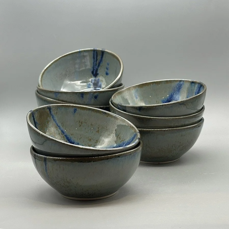 Grey Rice Bowl with Blue Flash by Helen Adamson