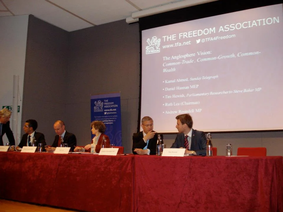 L-R (Kamal Ahmed; Dan Hannan MEP; Ruth Lea; Andrew Rosindell MP; Tim Hewish
