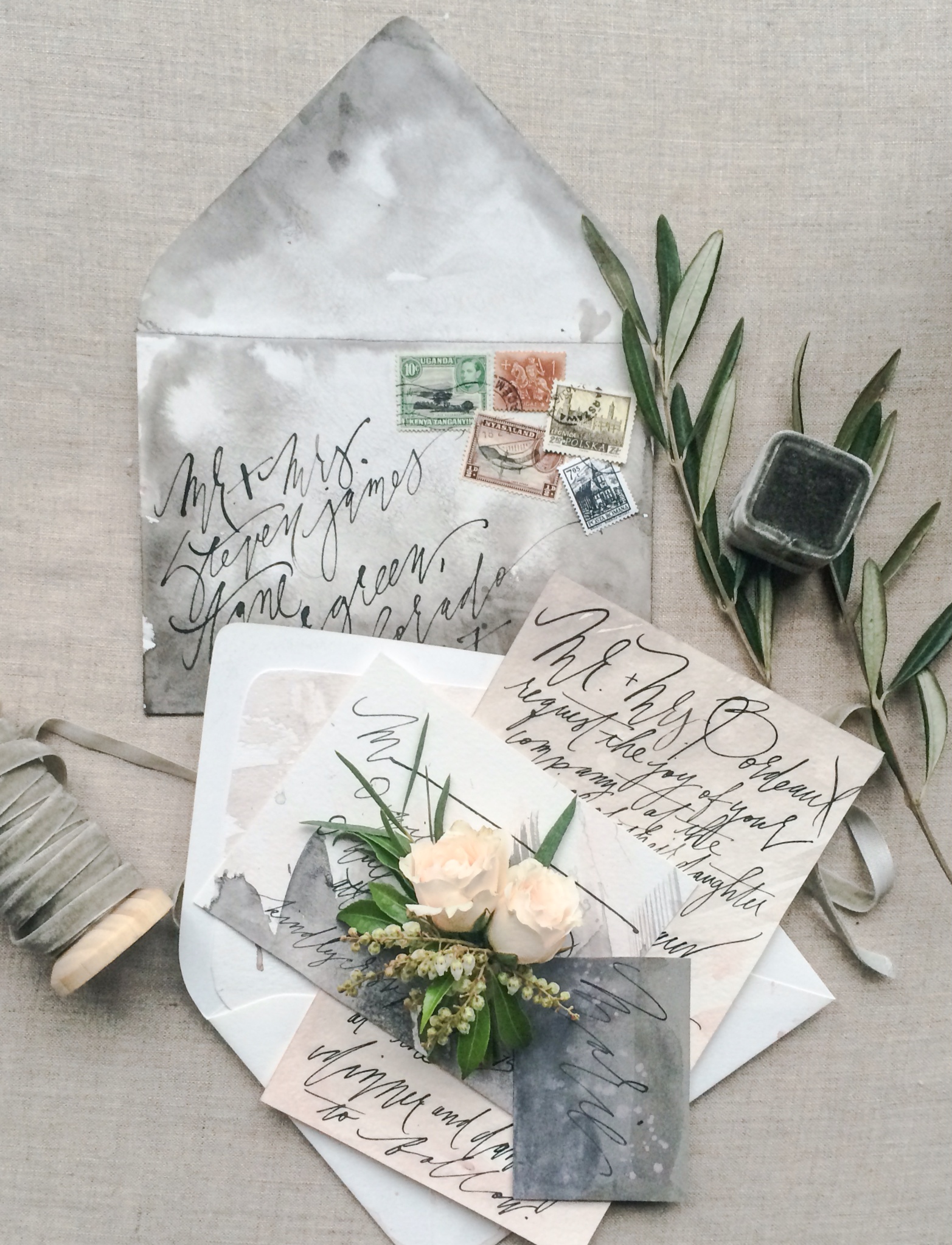 ink and color invitation suite. from www.almondleafstudios.com