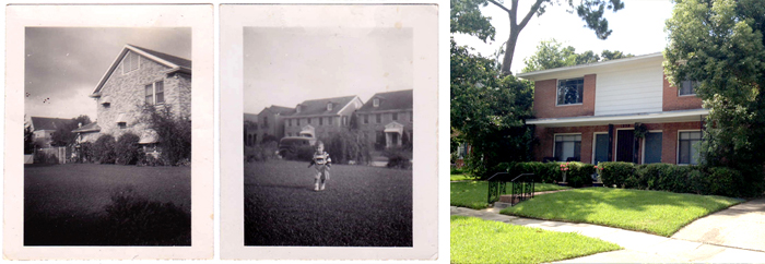 Left: 1828 Marshall as an empty lot with 1824 Marshall in the background. Center: 1828 Marshall as an empty lot with 1819 and 1821 Marshall in the background. Right: 4-plex built in the 1950s on the 1828 Marshall lot by Dick George, still standing today.