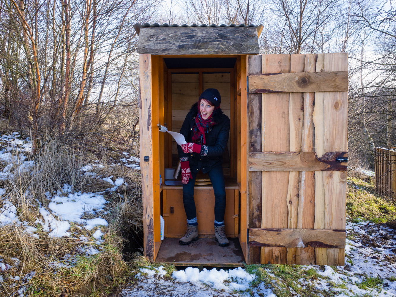 Our own sawdust toilet situated a hop and a skip away from our yurt. Cold but clean!