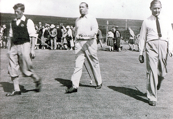 Baldy Craig, Walter Hagen & Joe Kirkwood at the old 7th at Machrie Golf & Tennis Club, Arran