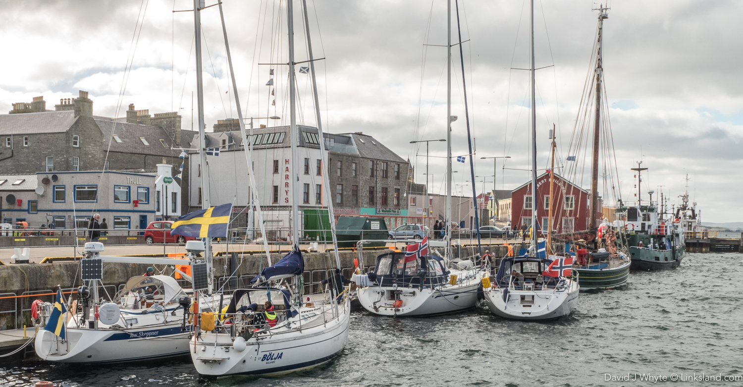 Norwegian yaghts bring modern-day vikings into Lerwick Harbour. The Vikings could make the crossing in two days. 