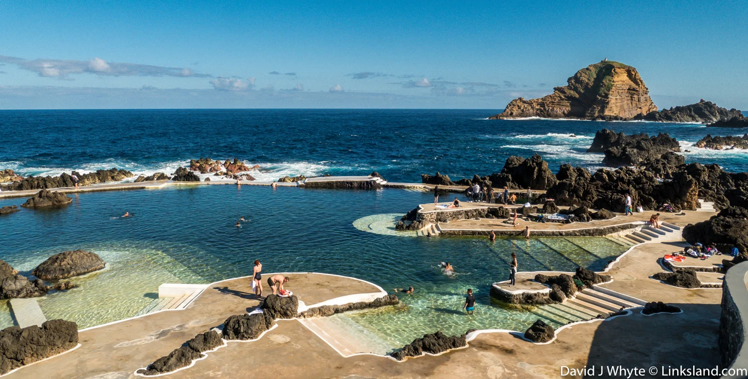 Porto Moniz volcanic rock pools where in the summer everyone arrives to sunbathe. it's a government facility. 