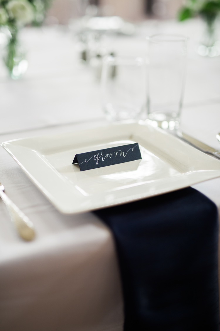 White Ink on Navy Blue Place Card