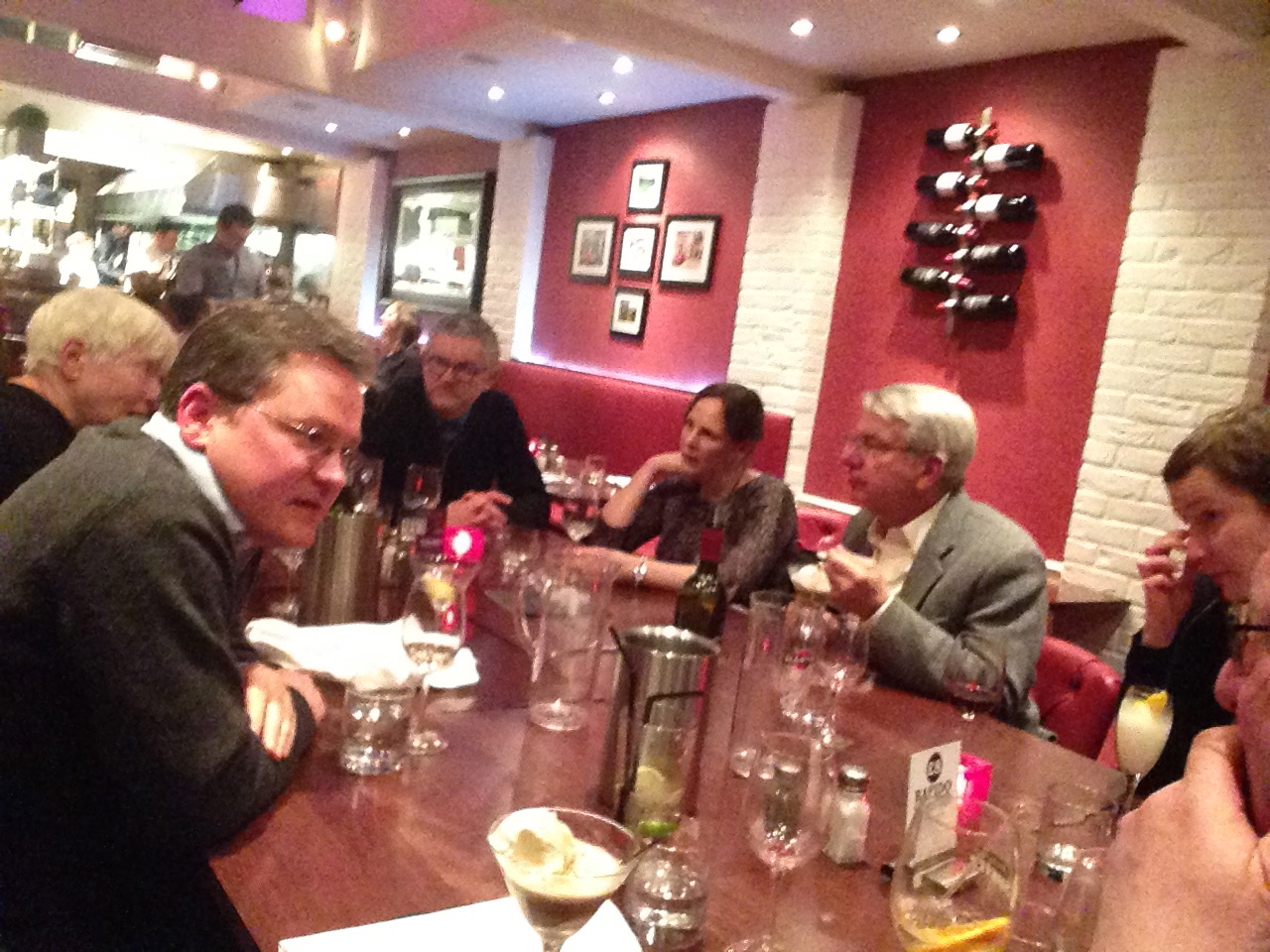 From left: Ian James, Marian Hobson, Martin Crowley, Sarah Dillon, Jonathan Culler, Emma Gilby, Michael Moriarty (partial)