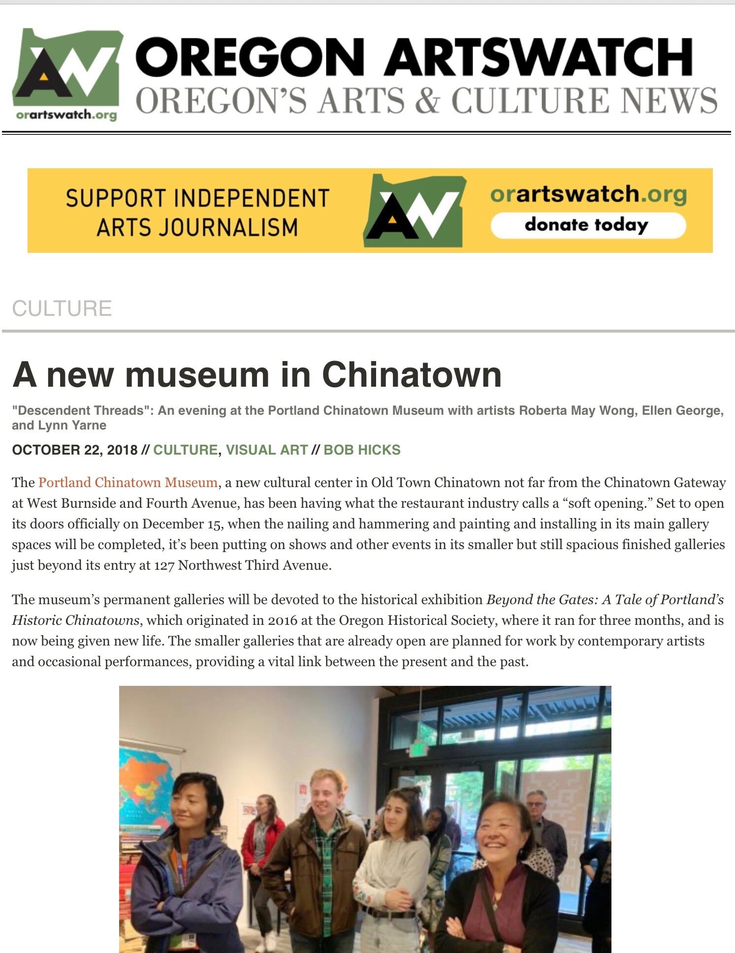   Review by Bob Hicks on Oregon Artswatch:   https://www.orartswatch.org/a-new-museum-in-chinatown/  