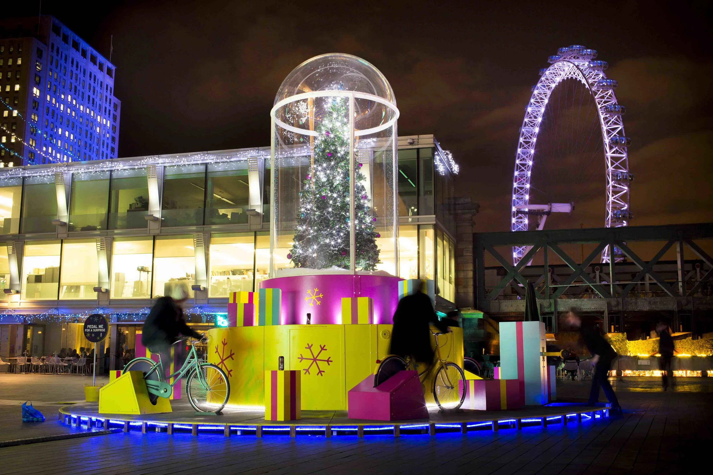 Electric Pedals Bike powered snow globe Christmas Tree Southbank Centre