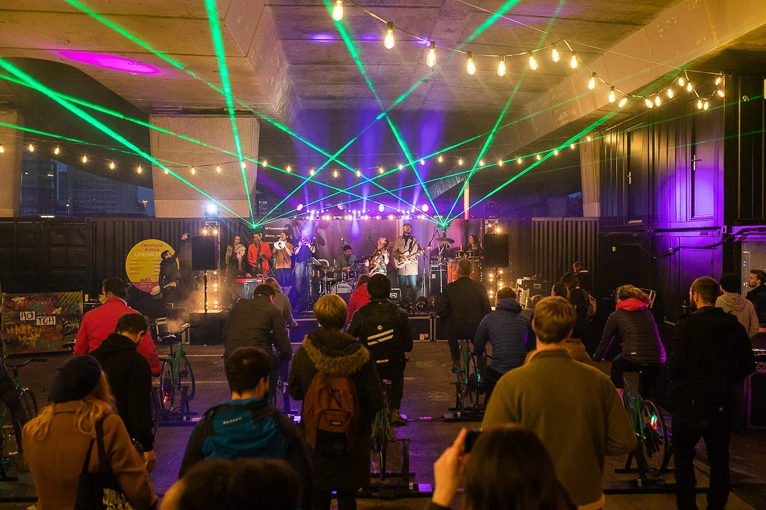 Pedal-powered music and sound systems for live events