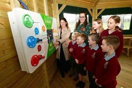 We just installed our first “energy mixer” – the first of its kind at our outdoor classroom that features a unique energy storage system. It harnesses power from a wind turbine, solar panel, and eco-bike, with real-time feedback fro
