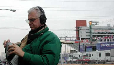 Pete Erskine ringing out the comms to the Pyro area across the street from the stadium.