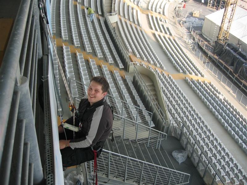 Riedel’s Simon Korzen installing antennas for the radio systems.