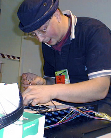 Rowan Goss terminating some of the 267 fiber circuits which Best Audio connected.