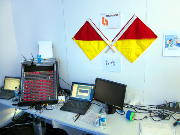 Control position for Comms. Semaphore flags on wall are backup system.
