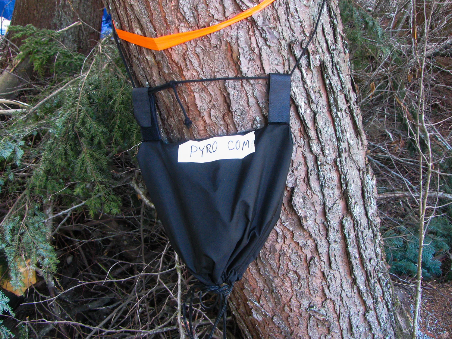 Strapped to a tree backstage was the pyro control beltpack.