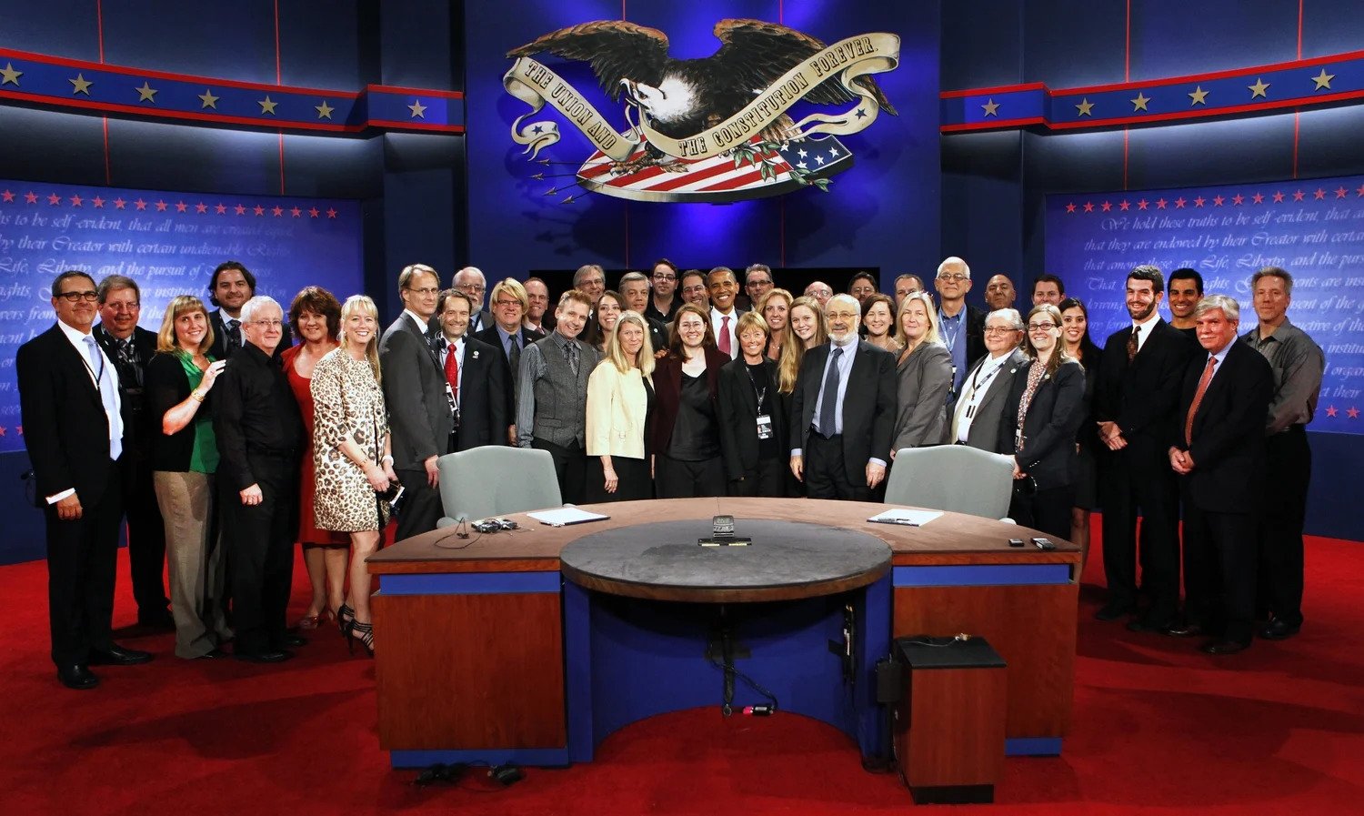 The Production crew with President Obama after rehearsal.
