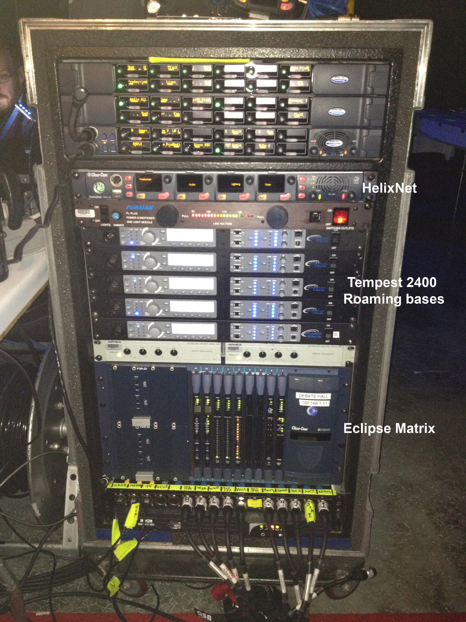 For the 2012 Debates, the entire intercom system was switched to Clear-Com. This is the main Debate hall Node.