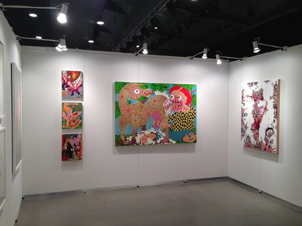 View of Gallery Poulsen booth at Art Herning, 2015 with Aaron Johnson (left) and Debra Hampton (right)