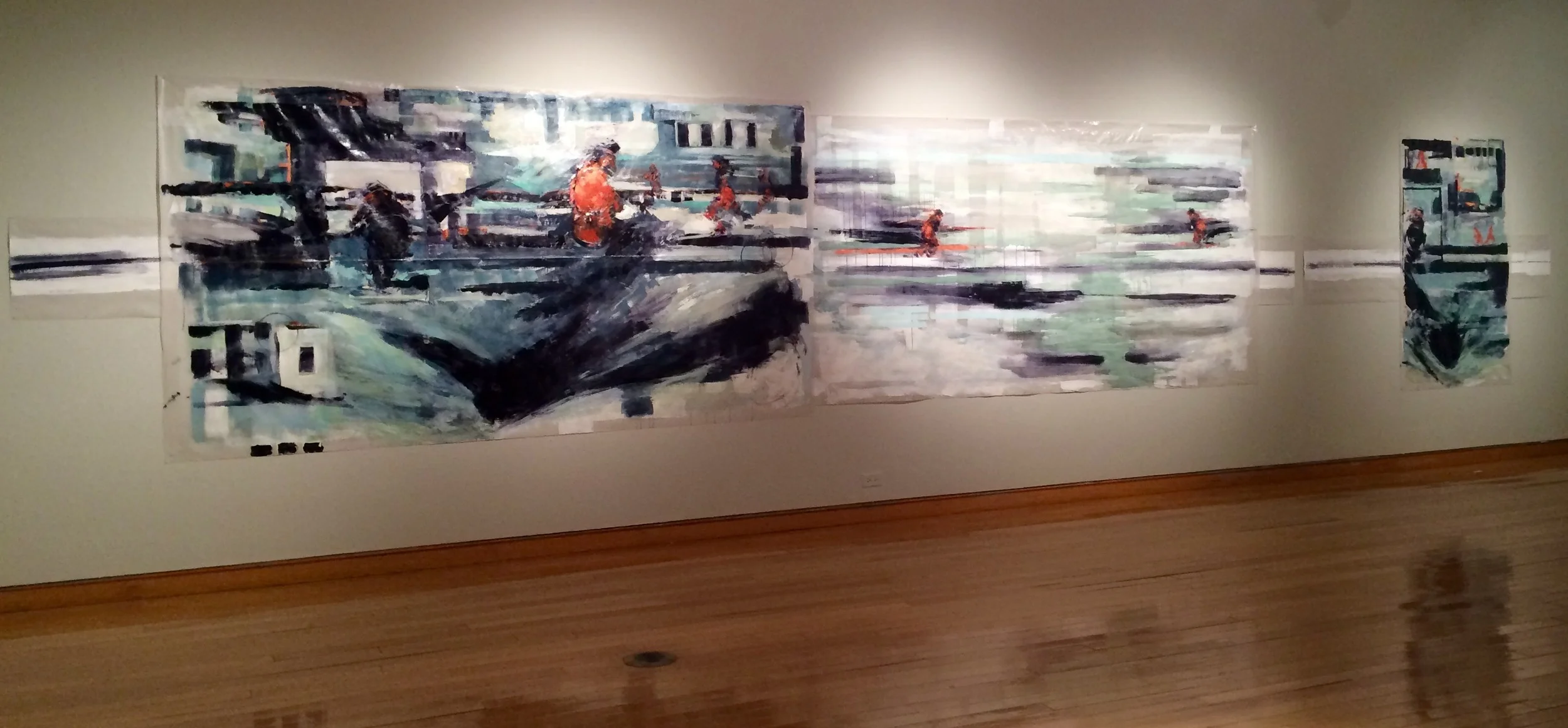 Extended Search, oil, acrylic, mixed media on plastic segments, approximately 30' long, 2015