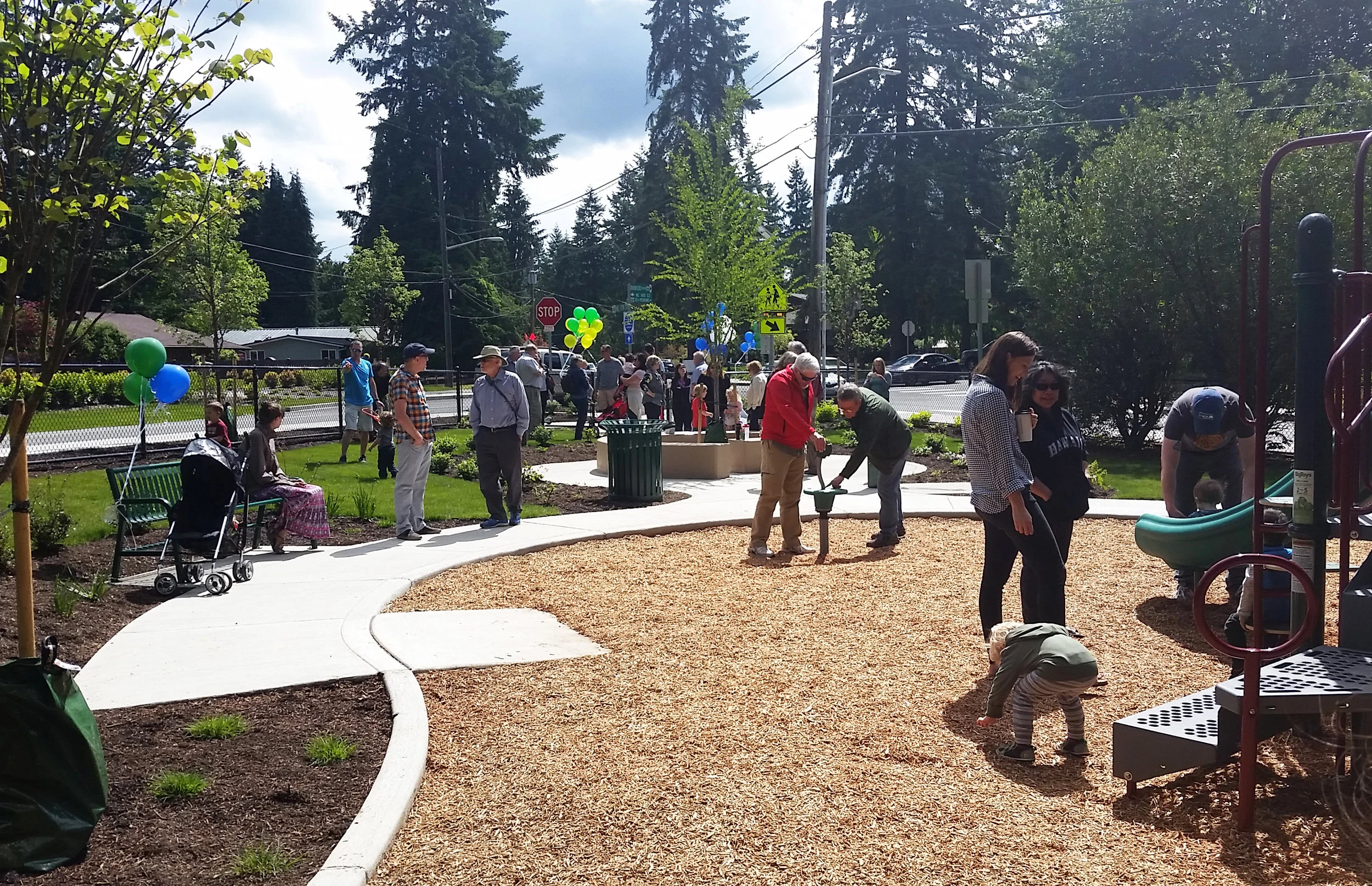 Kids and parents having fun on opening day.