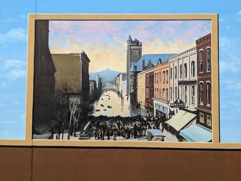 Parkersburg Flood Wall Mural, Historic 1913 flood of Market St.