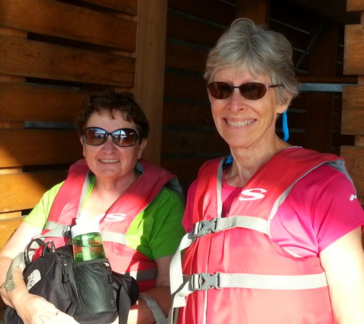 NC Sierra Club state director, Molly Diggins (left) and Chapter Treasurer Maribeth Weinman pose for a picture after a canoe trip on Lake Tillery.